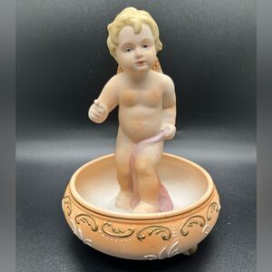 Vintage Occupied Japan Lenwile Ardalt Hand Painted China Cherub Trinket Dish
